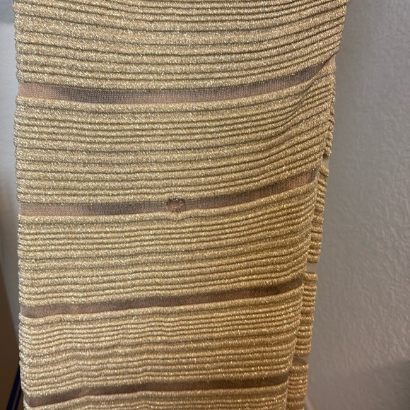 Herve Leger Bandage Metallic Striped Trumpet Gown Gold - Picture 10 of 13